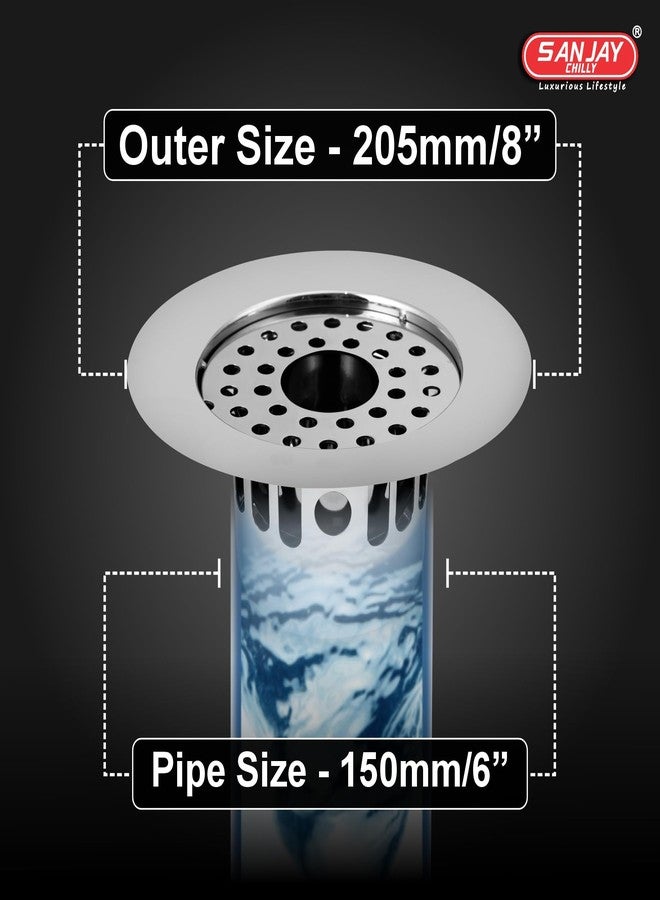 Sanjay Chilly Round SS Floor Drain Cockroach Trap with Pipe Hole 8 Inch for Bathroom 304 Grade Waste Water Drainer in Bathtub Washbasin Sink Toilet & Kitchen Cover Jali (Round Gypsy Silver 8 Inch) - Image 2